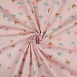 Cotton poplin organic birds & butterflies - powder pink