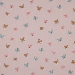 Katoen popeline bio vogels & vlinders - poeder roze