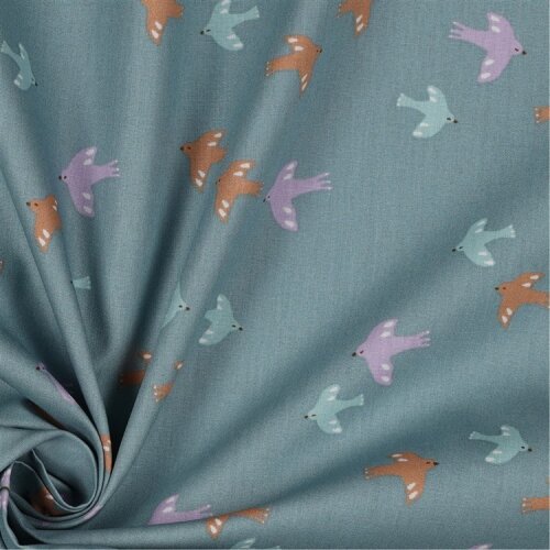 Cotton poplin organic birds & butterflies - dark mint