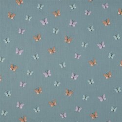 Cotton poplin organic birds & butterflies - dark mint