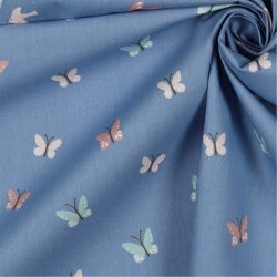 Uccelli e farfalle in popeline di cotone biologico - jeans