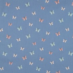 Popeline de coton Organic oiseaux & papillons - jeans