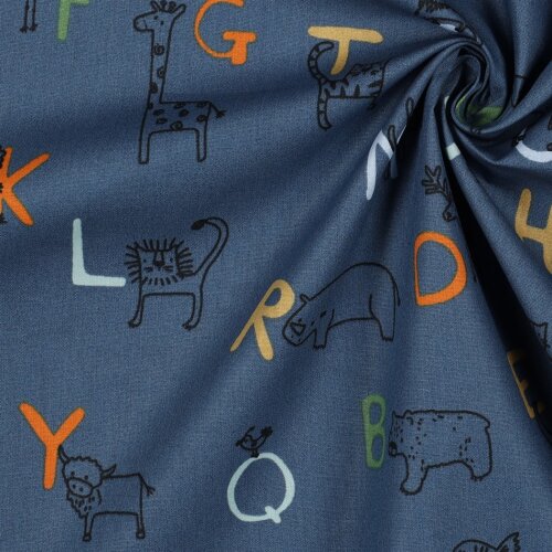 POPLIN Orgánico ANIMAL BuchstabenH - AZUL