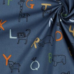 POPLIN Orgánico ANIMAL BuchstabenH - AZUL