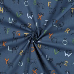 POPLIN Orgánico ANIMAL BuchstabenH - AZUL