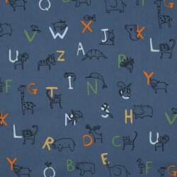 POPLIN Orgánico ANIMAL BuchstabenH - AZUL