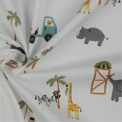 POPLIN SAFARI ZVÍŘATA - BÍLÁ