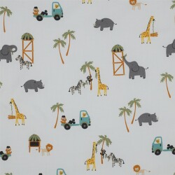 POPLIN SAFARI ZVÍŘATA - BÍLÁ
