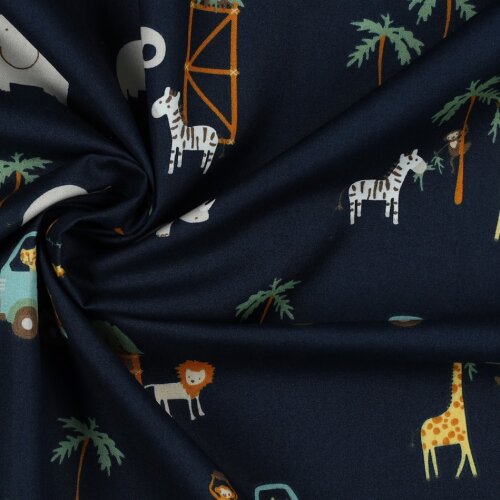 POPLIN SAFARI ZVÍŘATA - NAVY