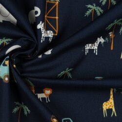 POPLIN SAFARI ZVÍŘATA - NAVY