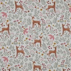 Cotton Poplin Fine Deer in the Forest - White