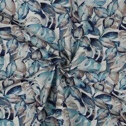 Tela digitale con foglie di monstera acquerellate - blu