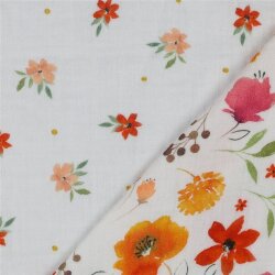 DOUBLE GAUZE DIGITAL Flowers - WHITE / PINK