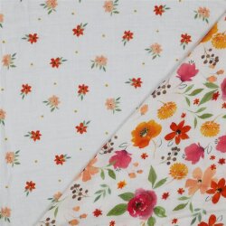 DOUBLE GAUZE DIGITAL Flowers - WHITE / PINK