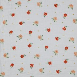 DOUBLE GAUZE DIGITAL Flowers - WHITE / PINK