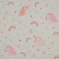 Baumwolljersey  Neon Einhorn - creme meliert