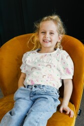 Baumwolljersey  Neon Einhorn - creme meliert