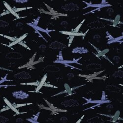 Aeroplani digitali in jersey di cotone - blu scuro