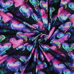 Cotton jersey digital neon hearts - dark blue / PINK