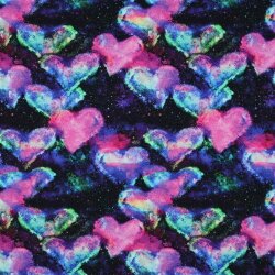 Cotton jersey digital neon hearts - dark blue / PINK