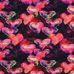 Cotton jersey digital neon hearts - dark blue / CORAL