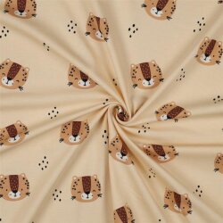 Katoenen tricot schattige luipaardkoppen - crème beige