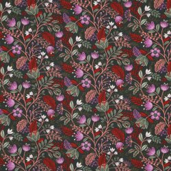 Katoenen jersey bloemen - donker olijf
