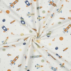 Cotton Jersey Rockets and Planets - cream white