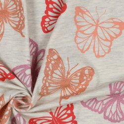 Baumwolljersey Meliert Glitzer Schmetterlinge - creme...