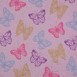 Baumwolljersey Meliert Glitzer Schmetterlinge - helllila meliert