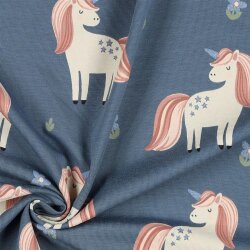 Cotton Jersey Glitter Unicorns - jean blue