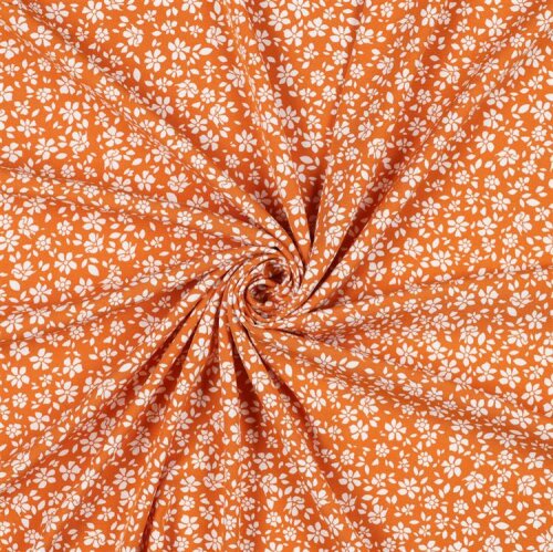 VISCOSE katoen popeline stretch kleine bloemen - oranje