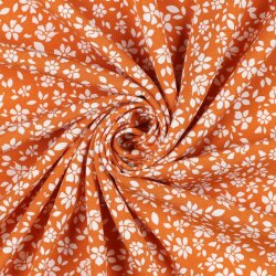 VISCOSE katoen popeline stretch kleine bloemen - oranje
