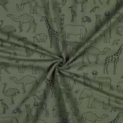 French Terry Animaux Safari - vert olive