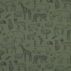 French Terry Safari Animals - olive green