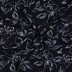 Květinový vzor French Terry - tmavě modrý