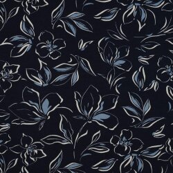 Tejido de rizo francés con motivos florales - azul oscuro