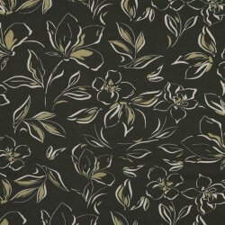 French Terry floral pattern - dark jade green