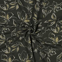 French Terry floral pattern - dark jade green