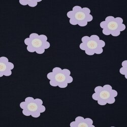 French Terry large flowers - dark blue