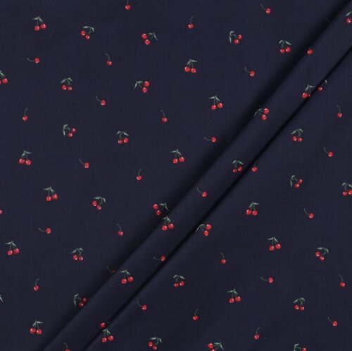Coated cotton small cherries - dark blue