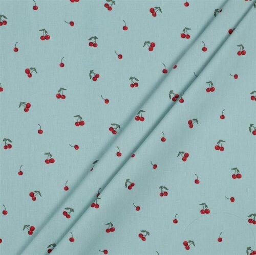 Coated cotton small cherries - light turquoise