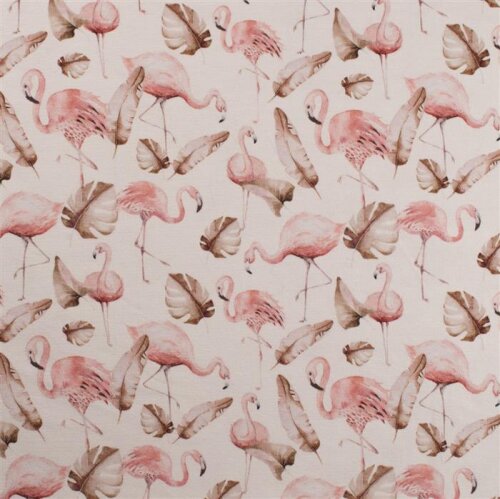 Bavlněný žerzej Digital Flamingo - krém