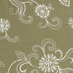 Muslin embroidered flower tendrils - olive