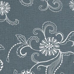 Muslin embroidered flower tendrils - denim blue