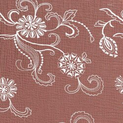 Muslin embroidered flower tendrils - brick red