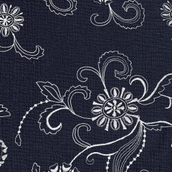Muselina bordada zarcillos de flores - azul oscuro