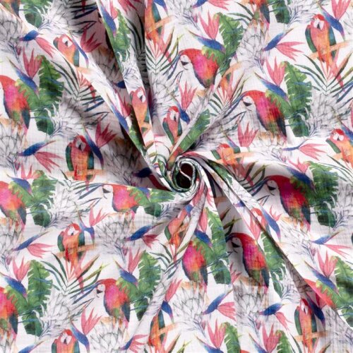 Muslin colourful parrot - cream white