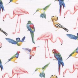 Muslin colourful birds white - cream white