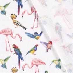 Muslin colourful birds white - cream white